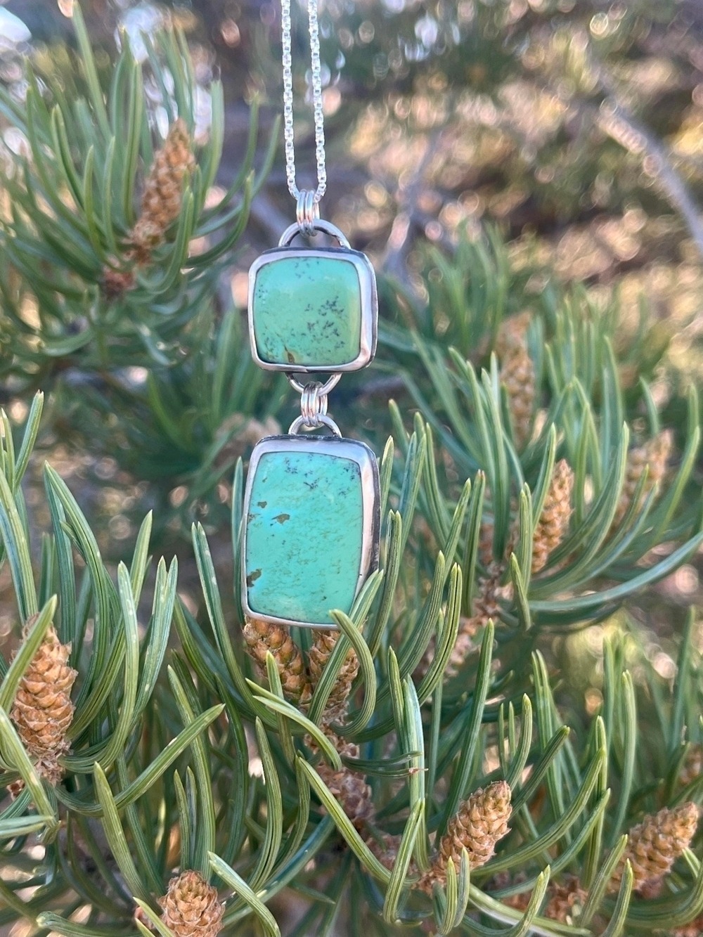Light Green Sonoran Turquoise Pendant with Silver Chain